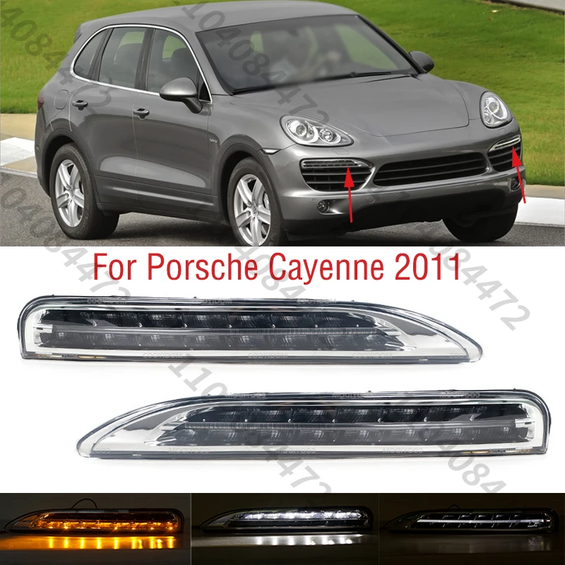 

Для Porsche Cayenne 2011, автомобильный светодиодный передний бампер, противотуманные фары DRL, дневные ходовые огни 95863118100 95863118200