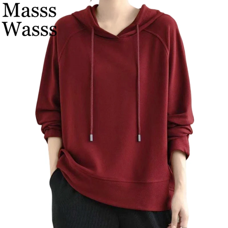 

Masss Wasss Korean Winter Womens Fashion Fitness Hooded T-shirts Loose Casual Solid Clothes Ladies Classic Thicken Vintage Tops