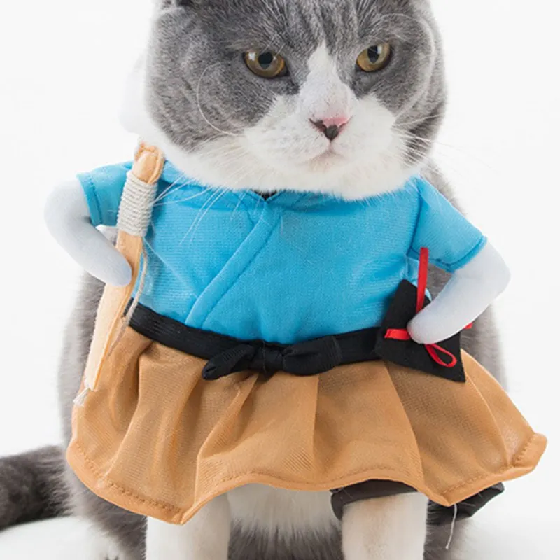 Cute Pet Cosplay Halloween Clothes Samurai Funny Upright Costume Dress Up For Cats Dogs