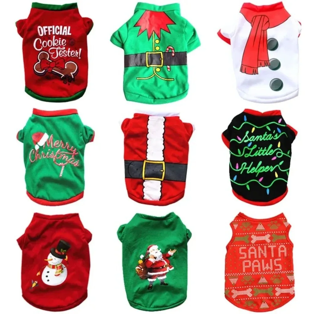 

1PC Christmas Decorations 2024 Dog Clothes Christmas Clothing Classic T-shirts Teddy Bichon Pomeranian Welcome The New Year 2025