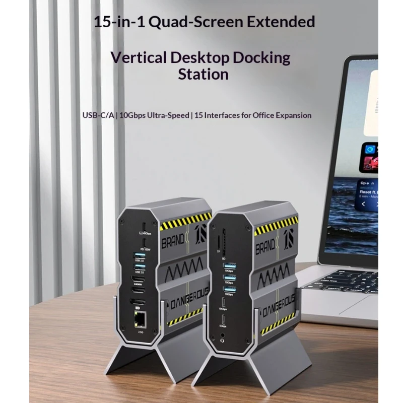 Fmouse Typec Docking Station 15 In 1 Vertical Desktop 4 Display Dual Hdmi 8k 2 5g Ethernet Port Pd 100w Fast Charging For Office