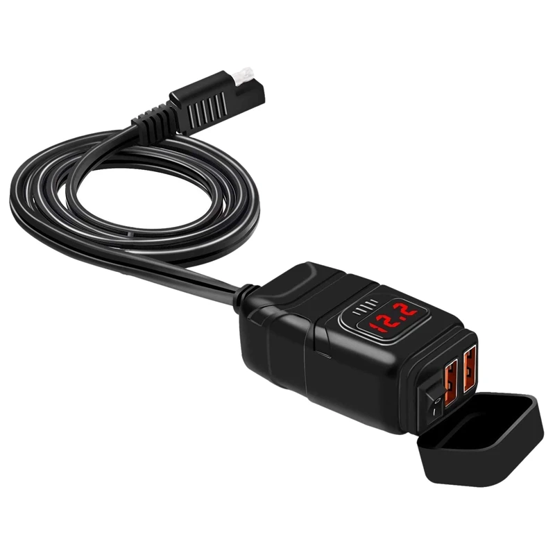 Manubrio moto 12V SAE Dual QC3.0 adattatore per caricabatteria da auto USB con voltmetro, doppio caricatore USB Super veloce