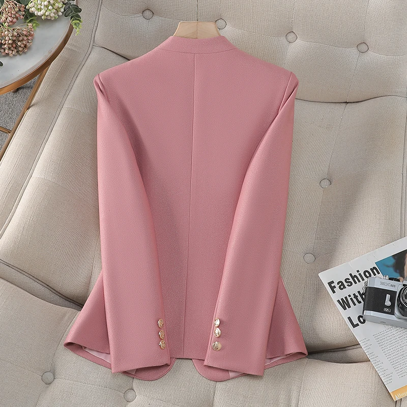 NAVIU แฟชั่นผู้หญิงออกแบบใหม่ Blazer ผู้หญิงสีชมพู CAMEL Apricot Solid แจ็คเก็ตสุภาพสตรีแขนยาว Slim Work Coat