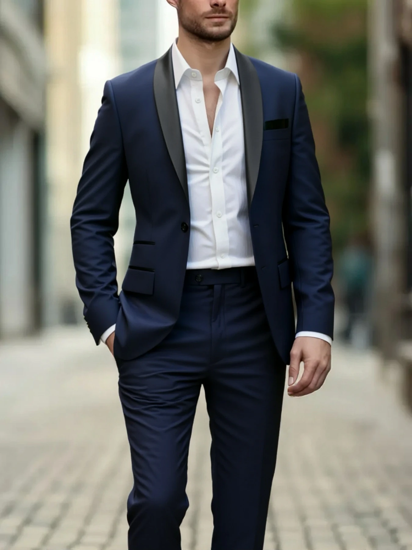 

Men's Shawl Lapel Two Piece Suit, Premium Wedding Tuxedo, Tailored Jacket & Trousers for Groom