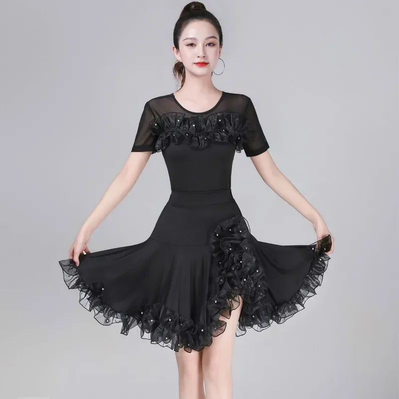 customized latin dance dress women adult sleeveless fringe dress dance practice clothes stage ballroom dress standard suit