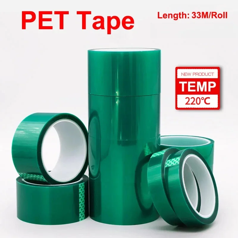 1 piece 33m/roll width 5mm-30mm green polyester tape pet high temperature single face adhesive tape powder coating