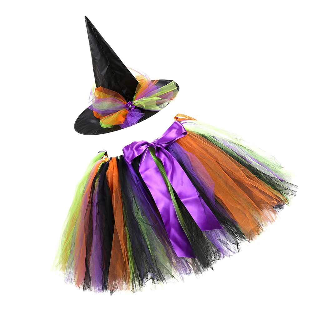 

Halloween Witch Puff Skirt Kids Costume Dress For Party Festival Performance Adjustable Waist Lace Design Soft