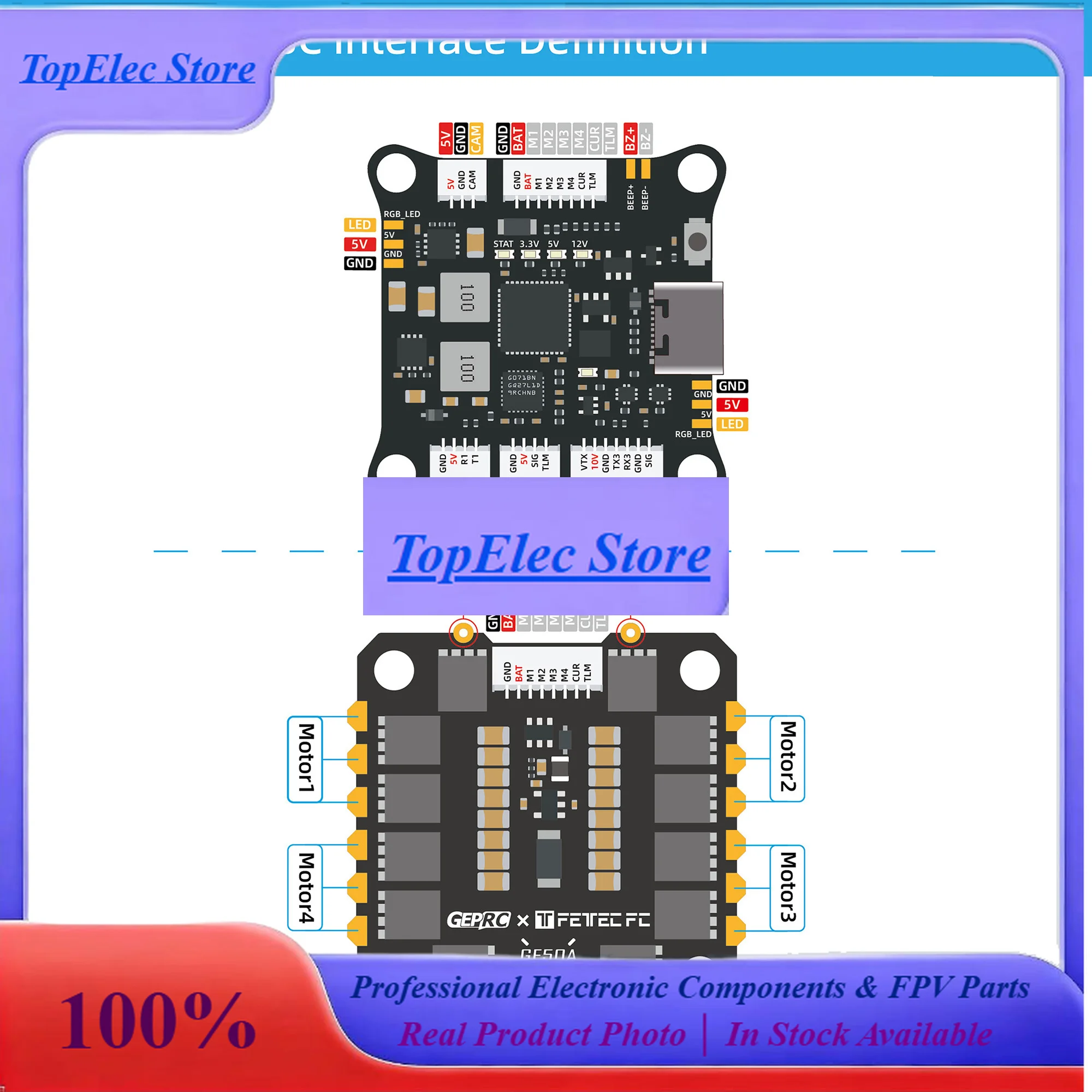 TopsGEPRC Fettec G4 Alpha GF50A FPV Stack G473 Flight Controller FETTEC S2M Dshot2400 GF50A 4IN1 ESC For FPV Freestyle Drone Mo