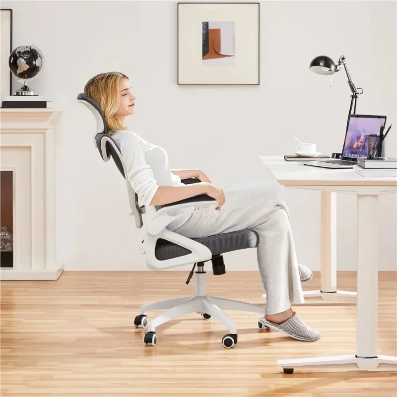 High Back Ergonomic Mesh Office Chair with Adjustable Padded Headrest, White/Gray office chair ergonomic