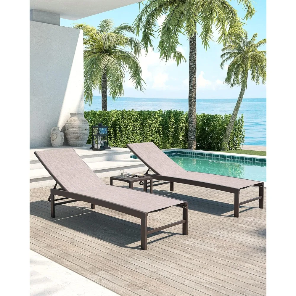 

2PCS Chaise Lounge Chairs Outdoor with 1PC Side Table, Aluminum Patio Lounge Set, Adjustable Five-Position Recliner