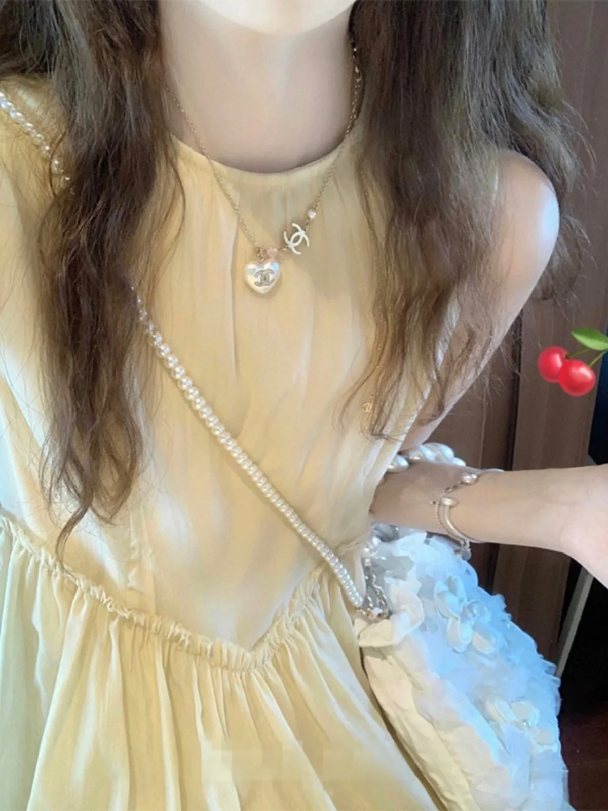 Verão Ele Or Sve Saia de bolo de camada dupla Simples Suave Sle Dr Commute Versão coreana Cor pura Cintura a...