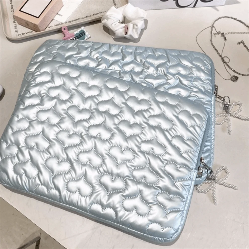 

PU Leather Pearl Tablet Storage Bag Large Capacity Puffy Design Love Bow Storage Bag Shockproof Heart Bowknot Computer Bag