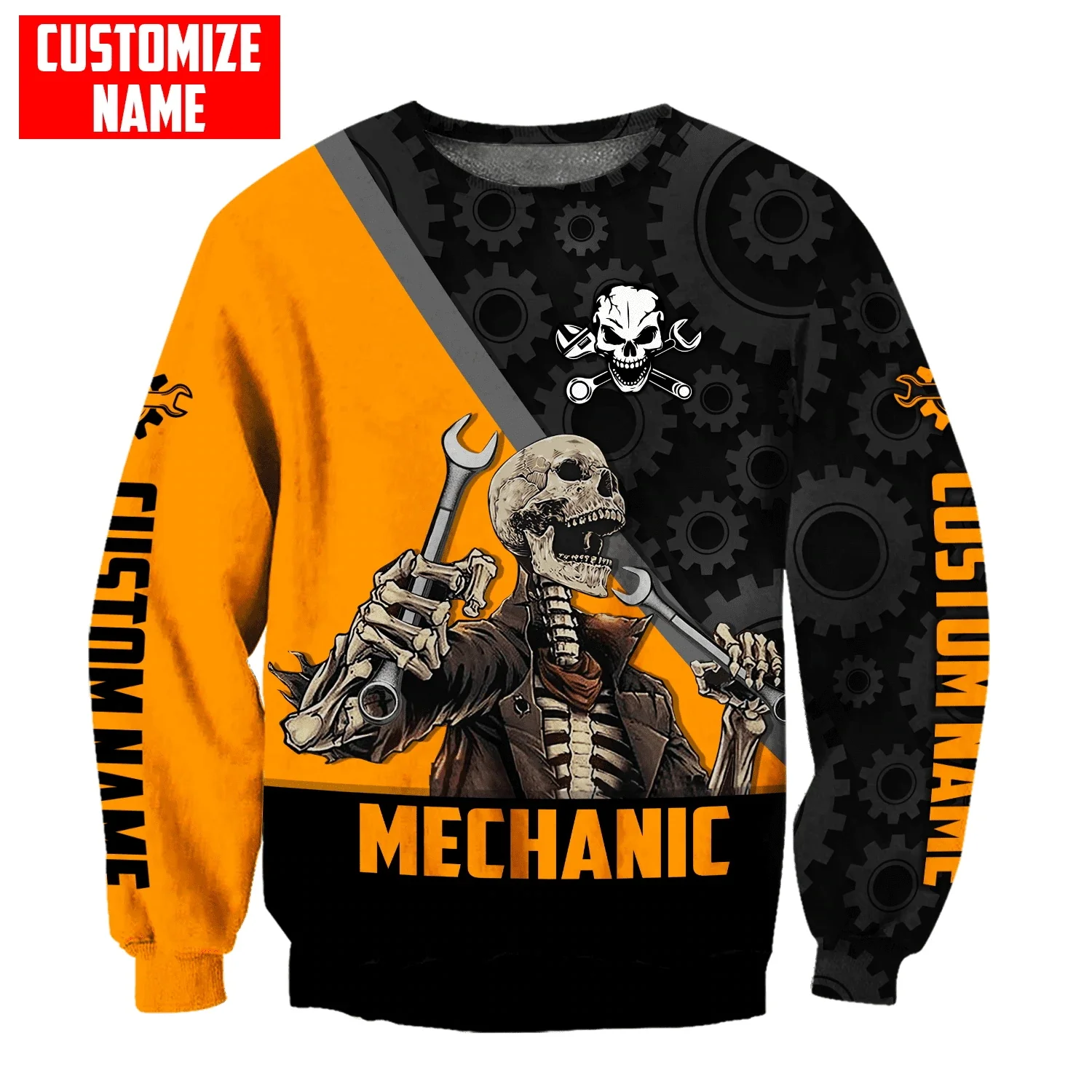 Personalized Name Auto Mechanic Skull 3D Printed Men Hoodie Unisex Hooded sweatshirt Streetwear Casual zipper hoodies DK490