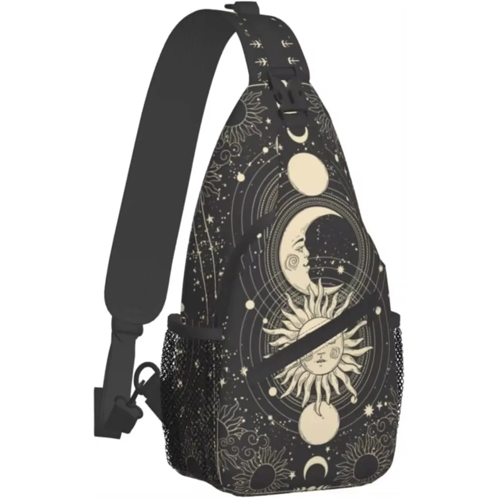 Vintage Sun Moon Stars Sling Bag Crossbody Backpack Shoulder Bag Casual Daypacks for Women Men Cycling Hiking Camping Travel