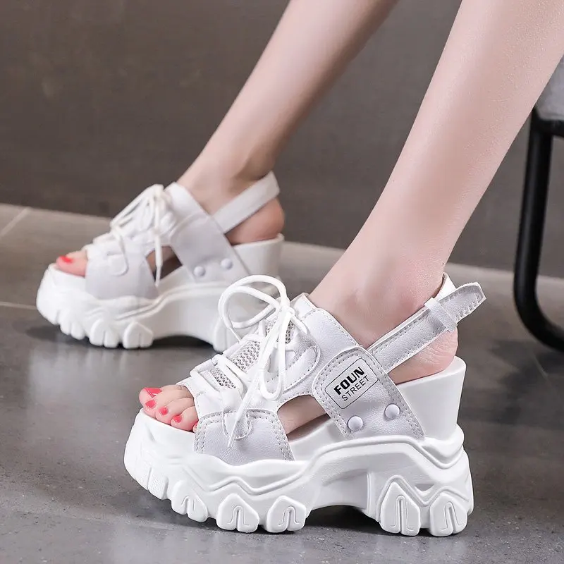 Fashion Summer Women Sandals Peep-toe Wedge Platform Sneakers Woman 11CM Heels Thick Bottom Sandal New Casual Beach Flip Flops