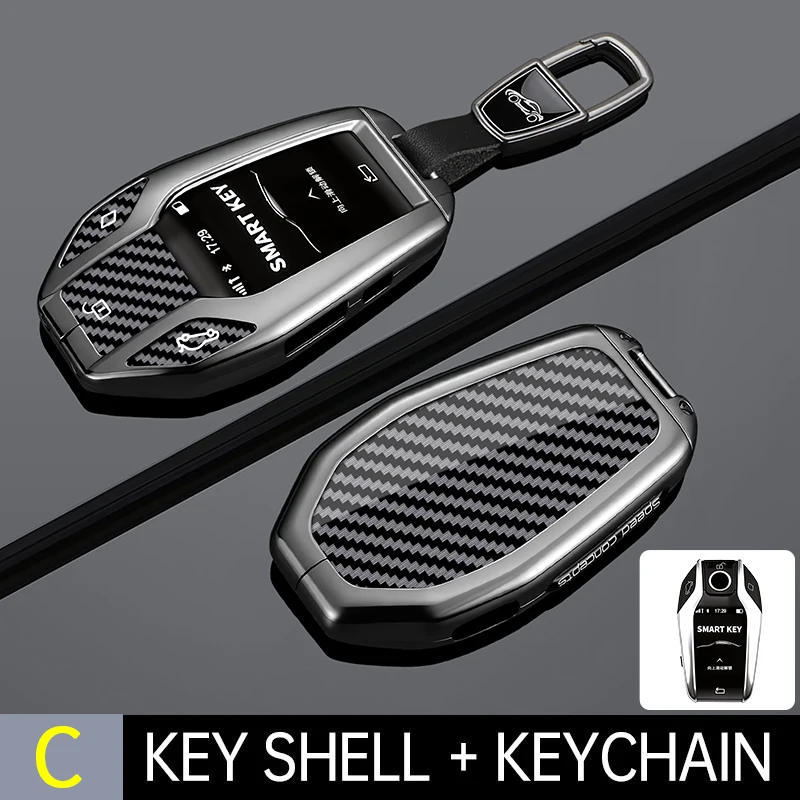 Metal Carbon Fiber Car LED Display Key Case Cover For BMW 5 7 Series X3 X4 X5 X7 G30 G31 G11 G12 G01 GT G32 i8 Accessories