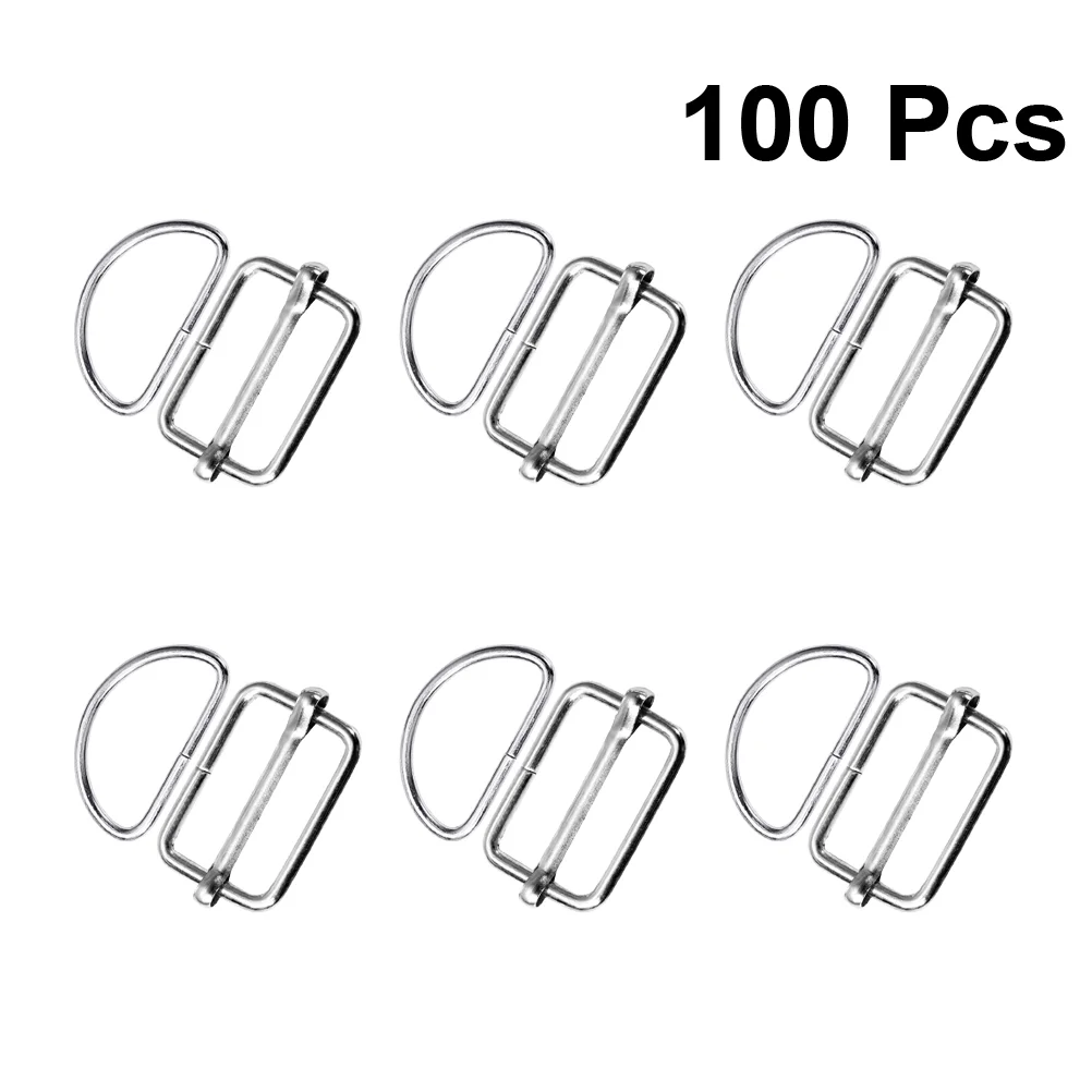 100PCS Metal Slide Adjustable Roller Buckles Semi Circular D Buckle for Backpack Suitcase Clothes Luggage Belt Silver