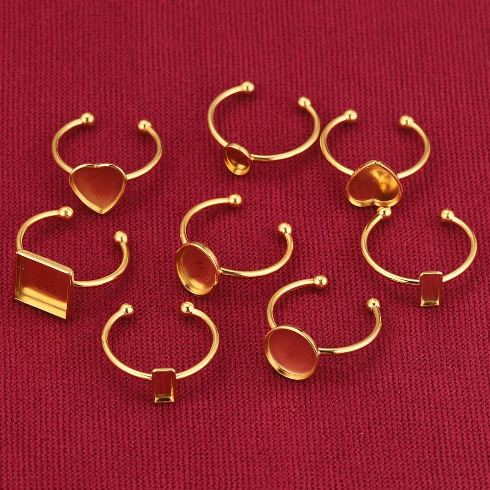 10 Stück verstellbare offene Ringfassungen aus Edelstahl, leere Basis, Lünette, Cabochons, Ringe für Schmuckmaterialien, DIY-Zubehör – Detail 5