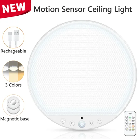 WILLED 8W Rechargeable Motion Sensor Ceiling Light with Remote 5000mAh battery Magnetic LED for Shower Garage Hallway Closet