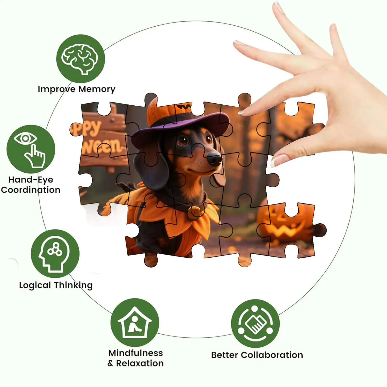 할로윈 퍼즐 130피스 어린이용 퍼즐, 호박과 동물이 포함된 재미있고 어려운 가족 휴가용 할로윈 게임