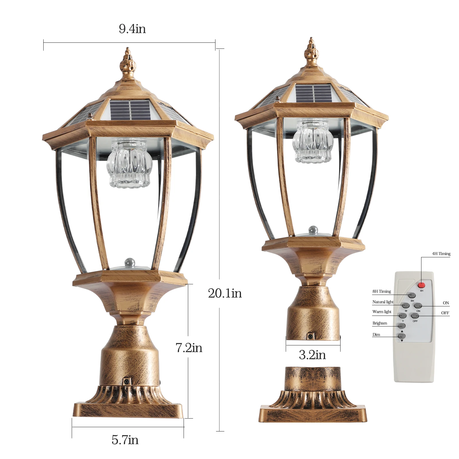 Vintage Solar LED Post Light - Waterproof Outdoor Lantern- Antique Bronze Finish, Auto On/Off, Energy-Saving Decorative Lighting