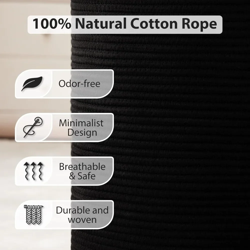 سلة غسيل كبيرة بحبل قطني سعة 58 لترًا، سلة تخزين قابلة للطي لغرفة النوم وغرفة المعيشة والحضانة #5