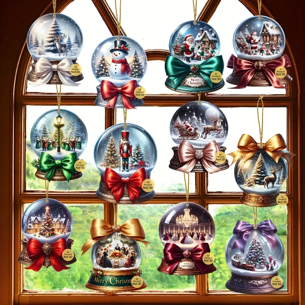 شقة عيد الميلاد قلادة الصورة القائمة على الاكريليك زخرفة عيد الميلاد كريستال الكرة شقة البوهيمي قلادة لشجرة عيد الميلاد المنزل سيارة #2