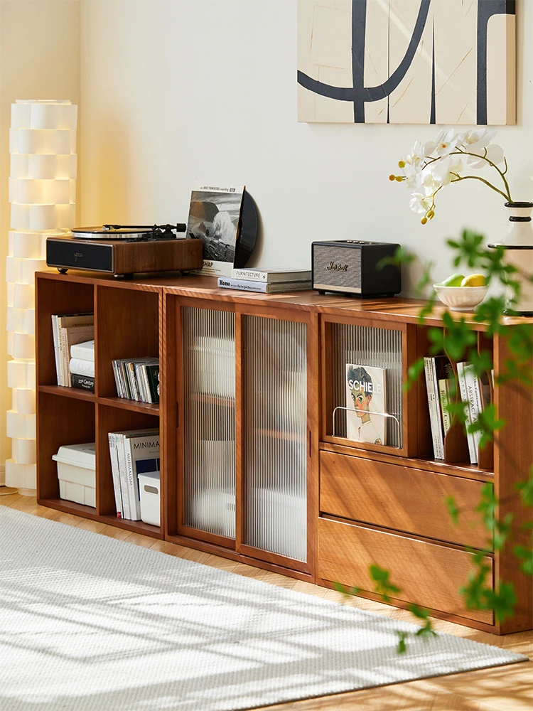 Retro solid wood bookcase, locker, integrated TV cabinet, combination cabinet, display cabinet, dining side cabinet floor