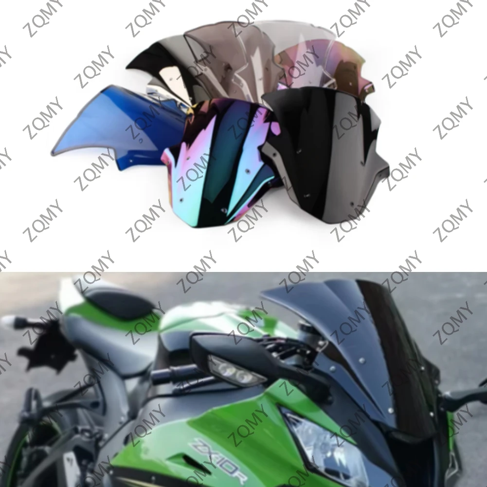 ZX-10R دراجة نارية الزجاج الأمامي فقاعة مزدوجة يندبروف الزجاج الأمامي لكاواساكي نينجا ZX10R 2011 2012 2013 2014 2015 ABS البلاستيك