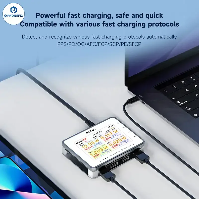 JCID AIXUN PF26 260W Fast Charger Multi-channel 8 Port USB Digital Display Lightning QC 3.0 Fast Charging StationHub Tools Kit