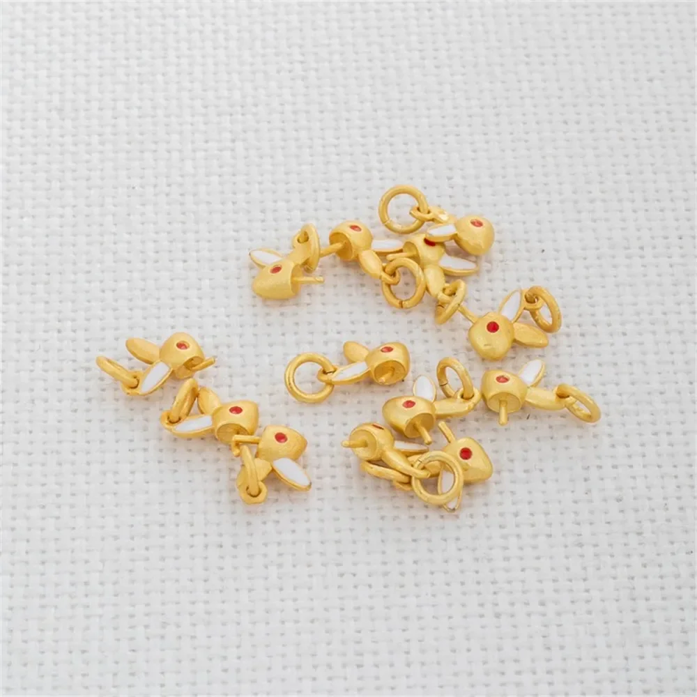 

18K Gold Color Matte Gold Drop Oil Rabbit Bead Needle Pendant Half-hole Bead Needle Sheep's Eye Needle Diy Charm Accessories