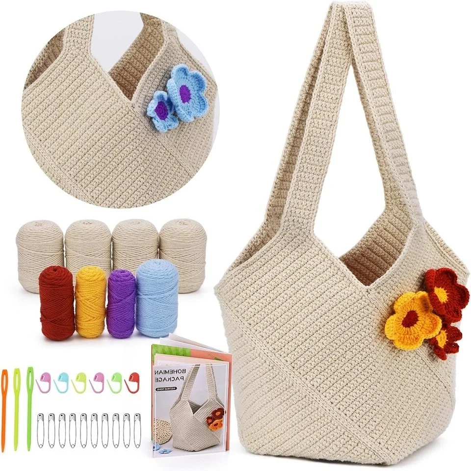 

Сумка для вязания крючком BUDDUR, набор для вязания с хлопчатобумажной пряжей и маркерами для стежков, спицы для вязания, незавершенный набор для рукоделия своими руками