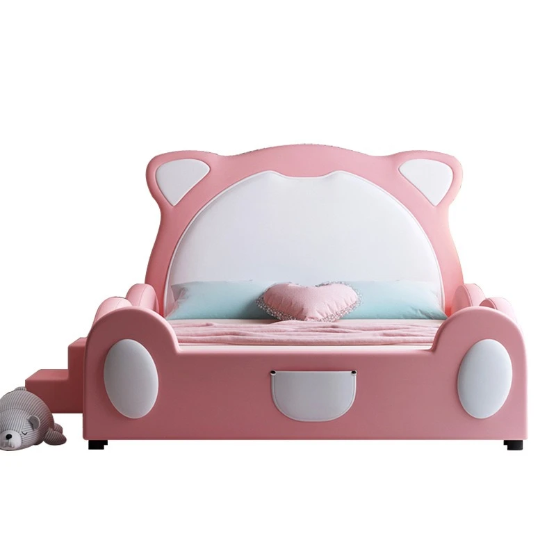 

Children's bed, girls and boys, cartoon software, leather bed, child bed 1.5 meters, with slide
