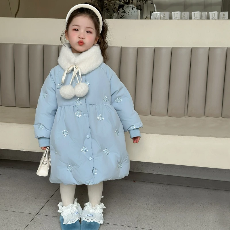 

Girls' 2025 Elsa Princess Down Jacket, Embroidered White Duck Feather Winter Coat