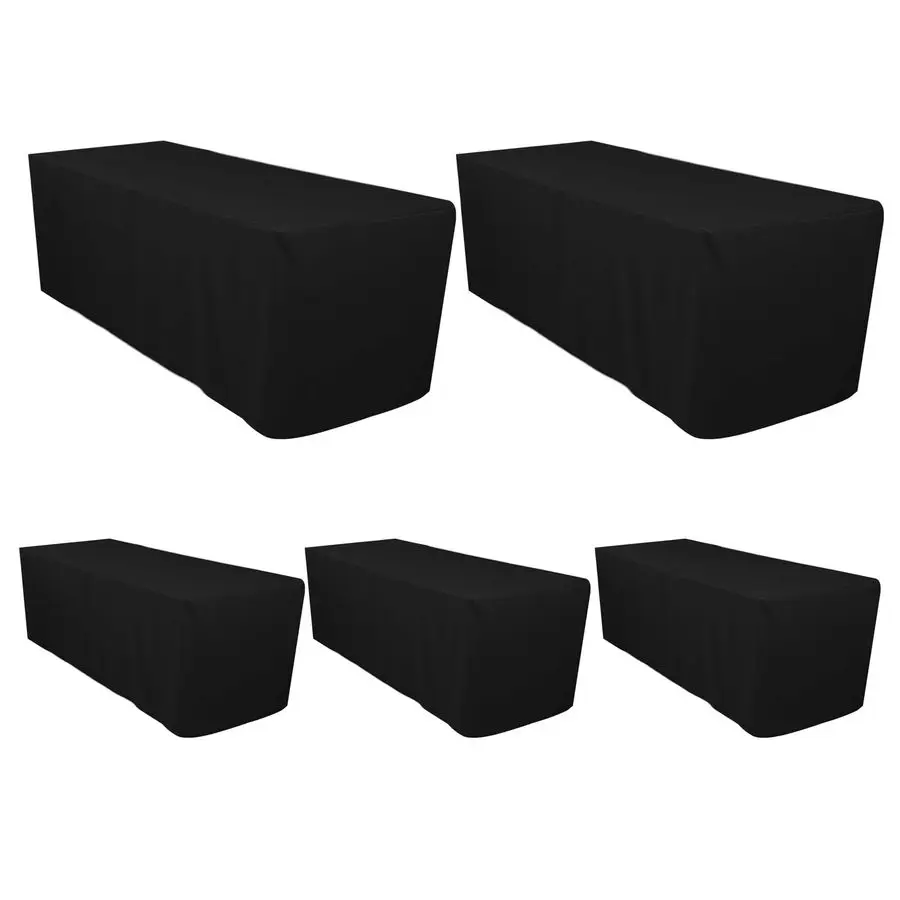 

5 Pack Black Fitted Tablecloths for 6 Foot Rectangle Tables, Black Table Covers for Weddings, Banquets, or Restaurants