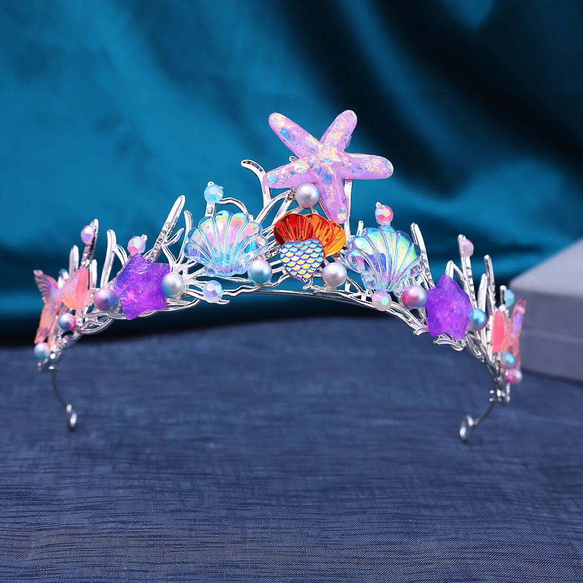 Handmade Mermaid Fish Crown Ocean Style Seashell Starfish Hair Accessories Princess Tiara for Women Girls Birthday Party Costume