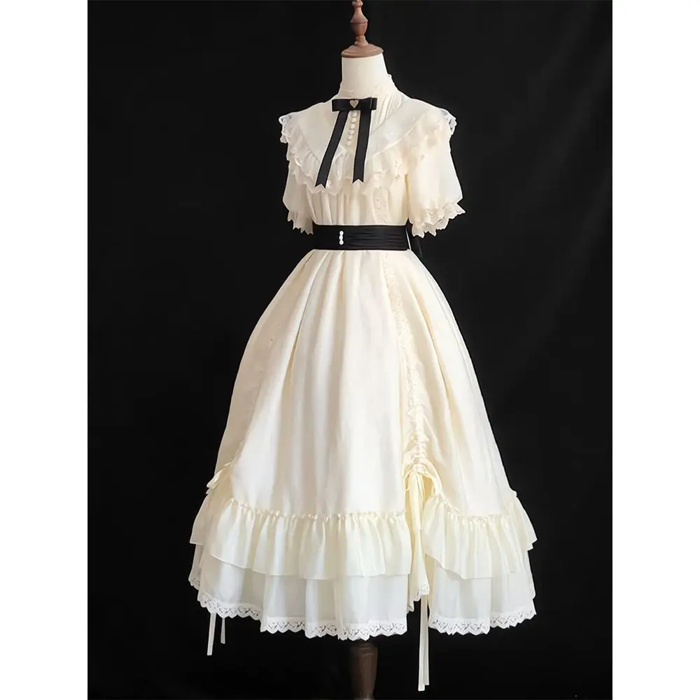 Robe Lolita française élégante pour femmes, originale, avec nœud, Slim, Vintage, Style cour royale Y2K, longue, vêtements esthétiques Harajuku, automne