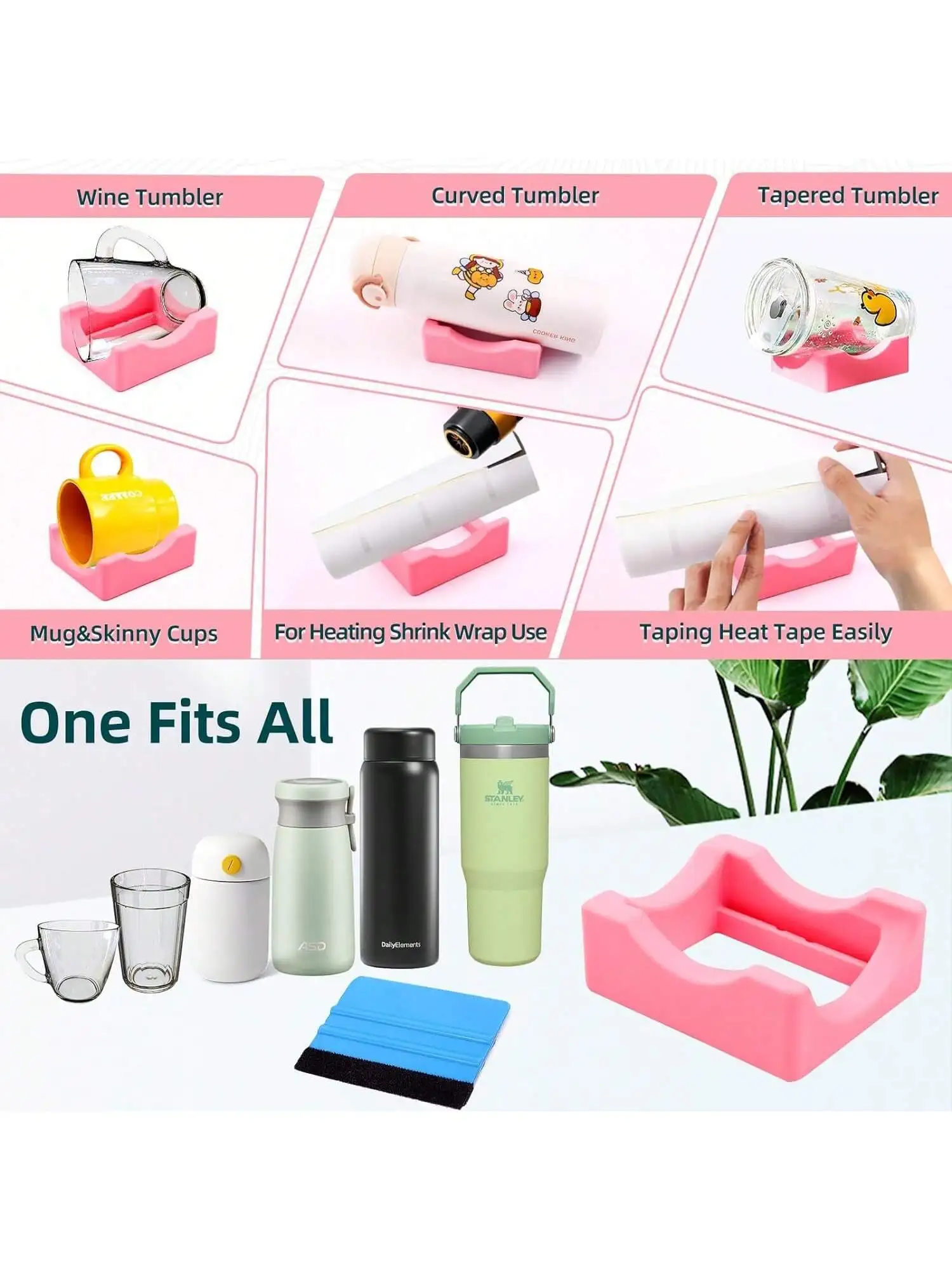 1Pc Silicone Tumbler Cup Cradle with Slot, Small Cup Stand, Vinyl Decals for Tumblers, Anti-Slip Protective Base Holder, Cup Pad