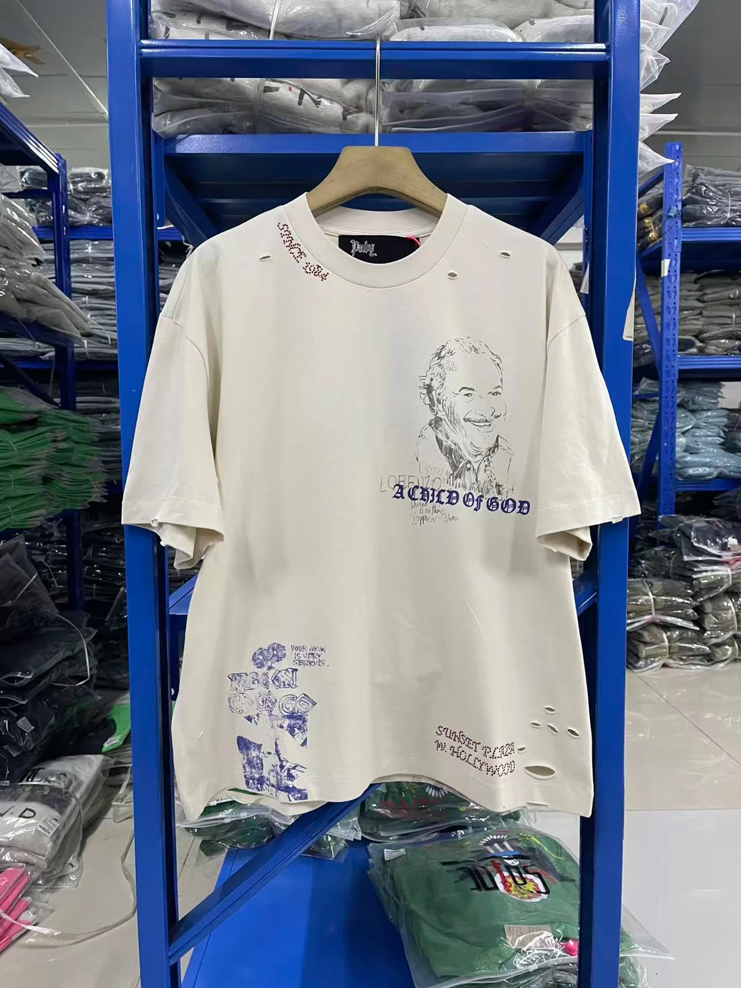 

Washed Distressed Letter Print Loose Short Sleeve T-shirt Casual Street Style Men's Cotton Breathable round Neck Top