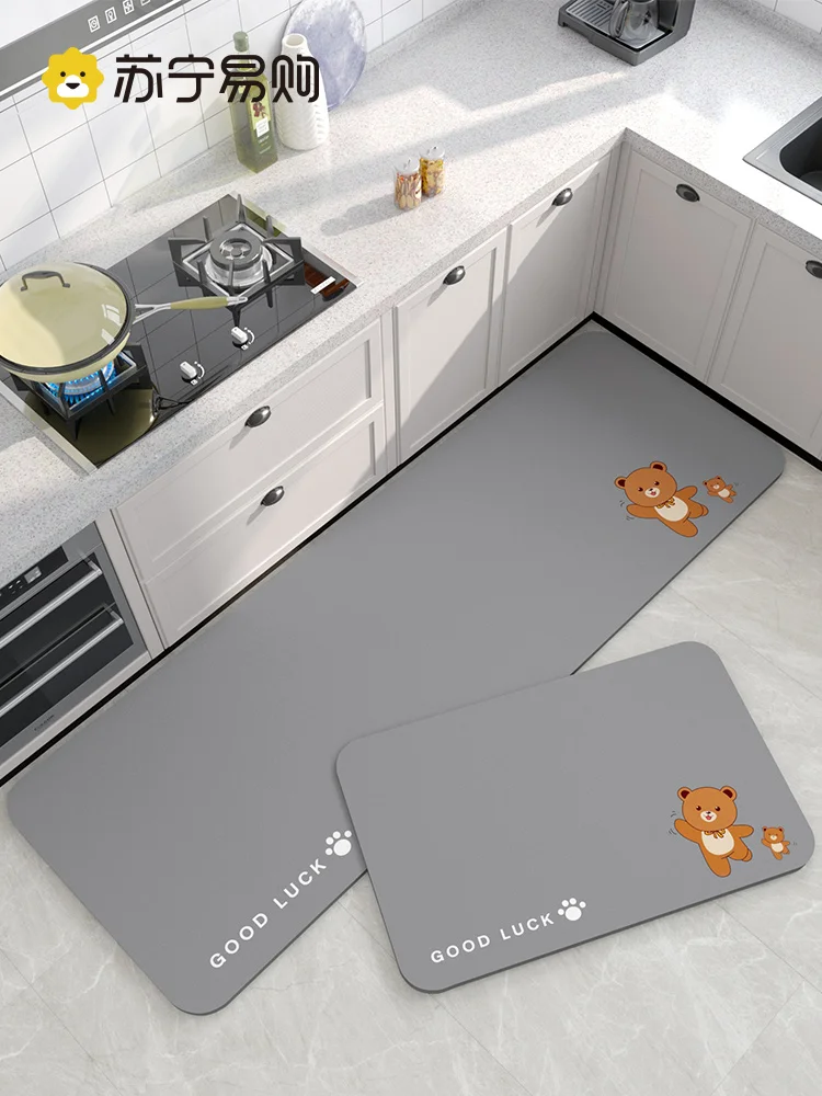 

Водопоглощающий кухонный напольный коврик с длинной полосой, силиконовый Dendroid, легко чистится, без Wa, мультяшный дизайн, современная простая домашняя ткань