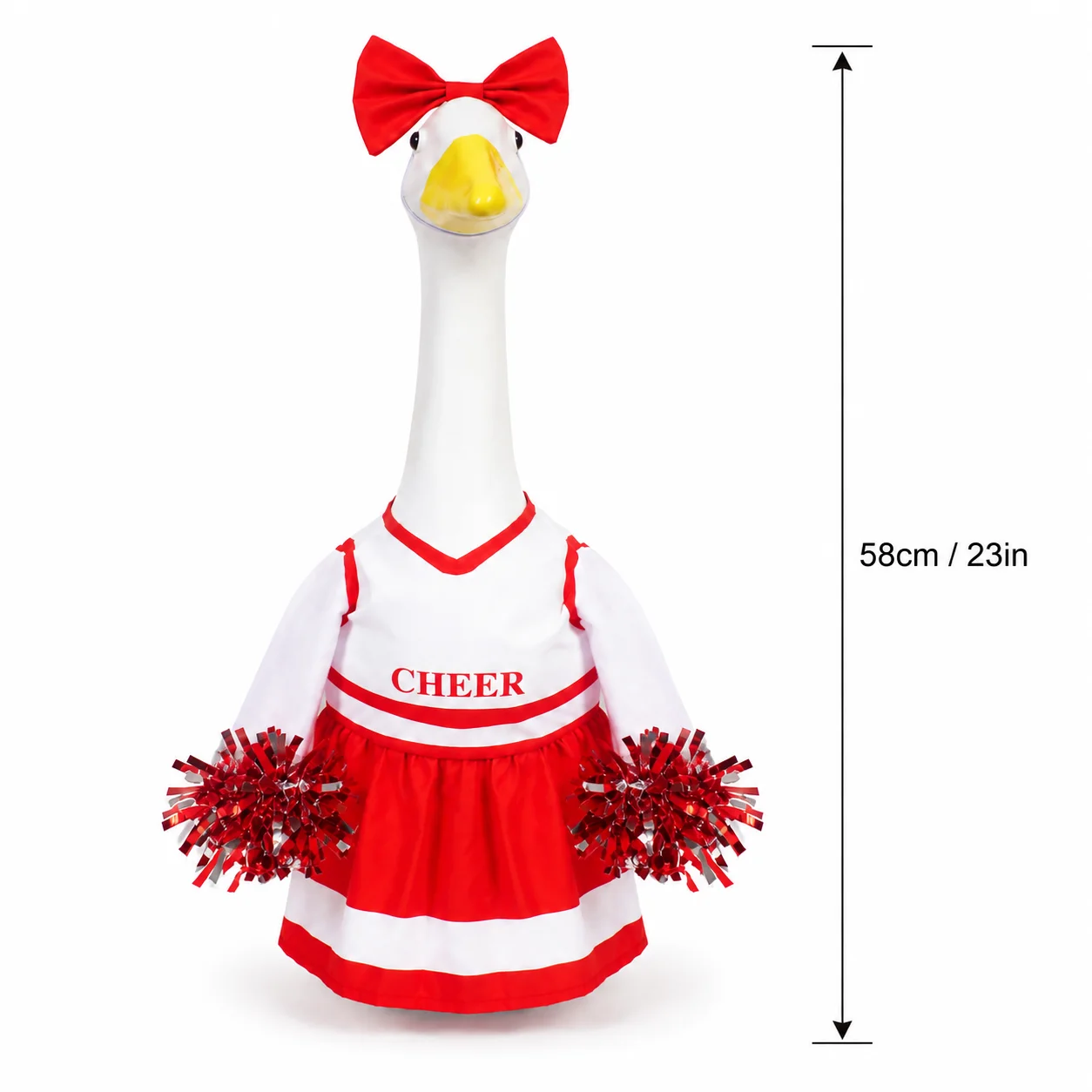 23 Inch Porch Goose Outfit Red Cheer Dress, Cheerleader Goose Clothes with Bow and Pom Poms, Football Season Outdoor Decor