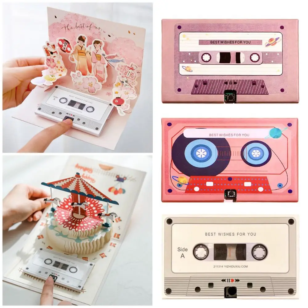 Tarjeta de felicitación grabable de 60 segundos, cinta de casete de bendición personalizada, tarjetas de felicitación con mensaje de voz DIY
