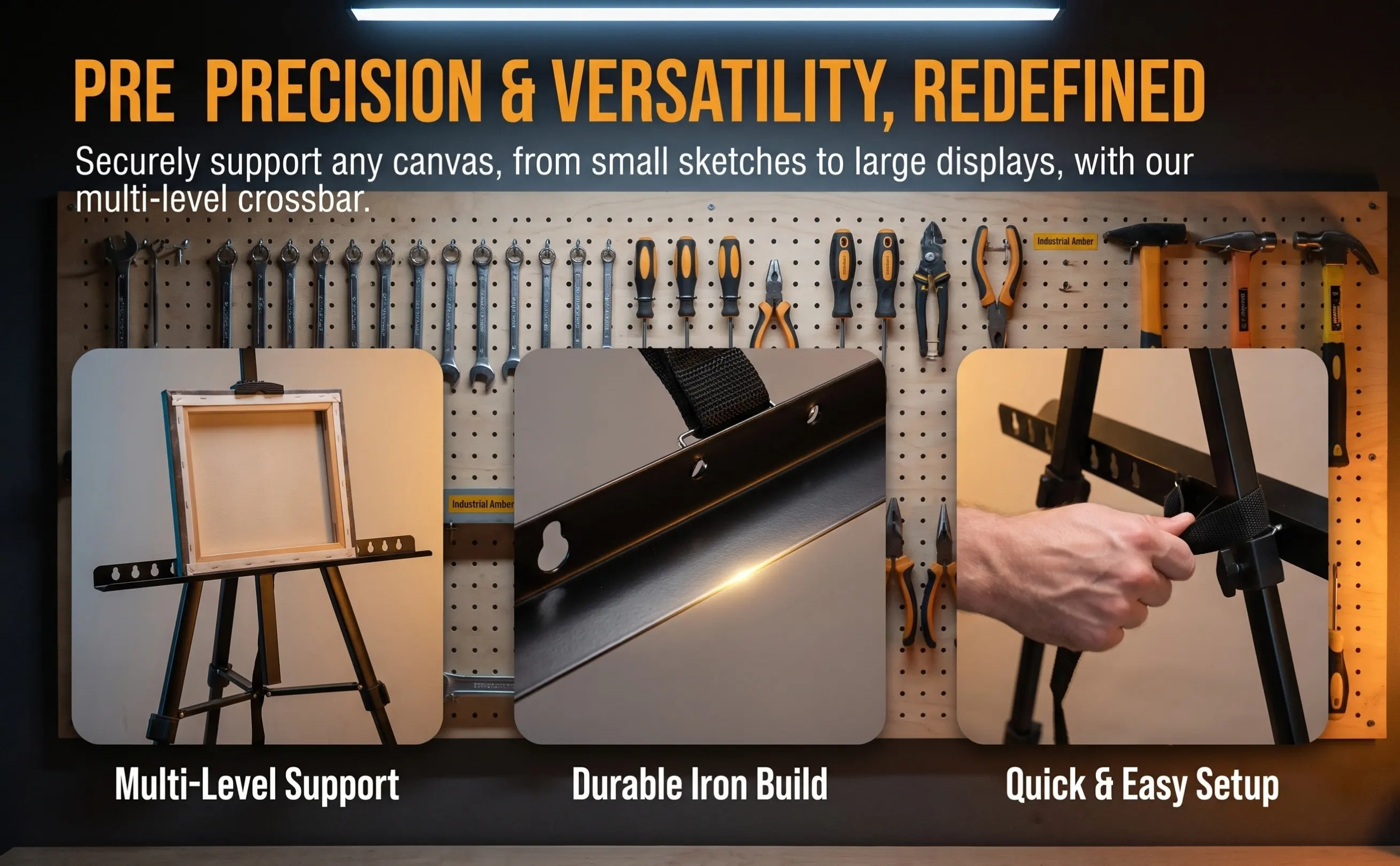 Black Iron Easel Crossbar Support Bar Adjustable with Multiple Holes Fit Metal Tripod Easels Painting Canvas Stable Art Easel