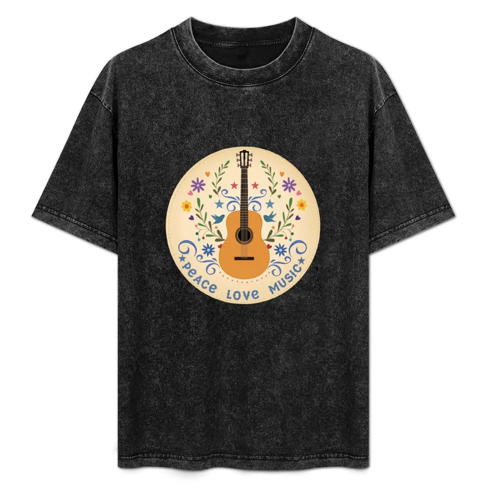 

Peace Love And Music Folk Guitar Badge T-Shirt Construction Work Tee Shirt