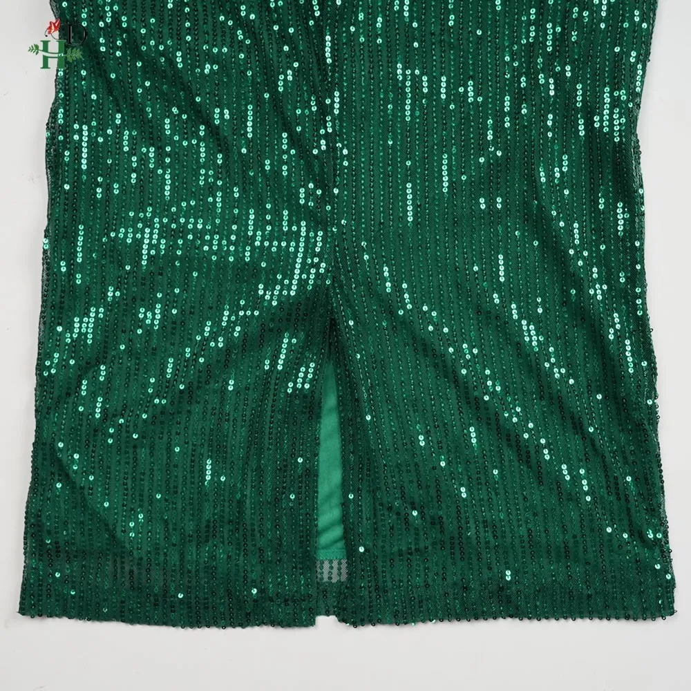 فساتين H&D الأفريقية للنساء مقاس كبير مكشكشة شفافة - بلوزة كتف مع بيبلوم متألقة بالترتر فستان حفلات الزفاف