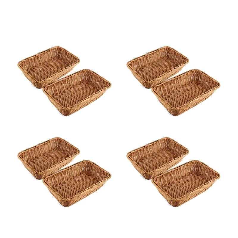 

8 Pcs Rectangular Basket For Table Or Counter Display For Bread,Fruits And Vegetables Wicker Baskets For Markets,Bakery