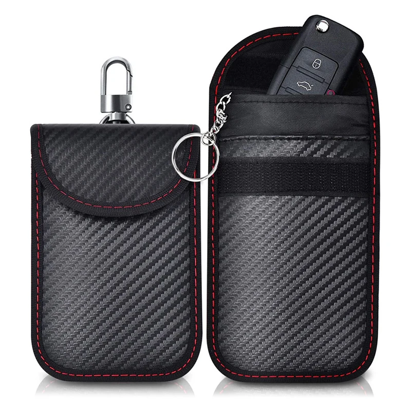 Carbon Fiber Car Key Case Car Key Signal Blocker Mini Case Pouch Keyless Anti-theft Anti-scanning RFID Blocking Bag