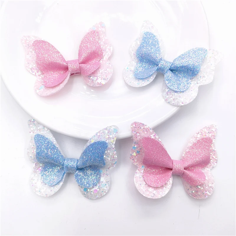 20Pcs 6.5CM Shiny Fabric Bowknot Applique For DIY Baby Hair Clip Hat Headwear Crafts Patches Decor Ornament Clothing Accessories