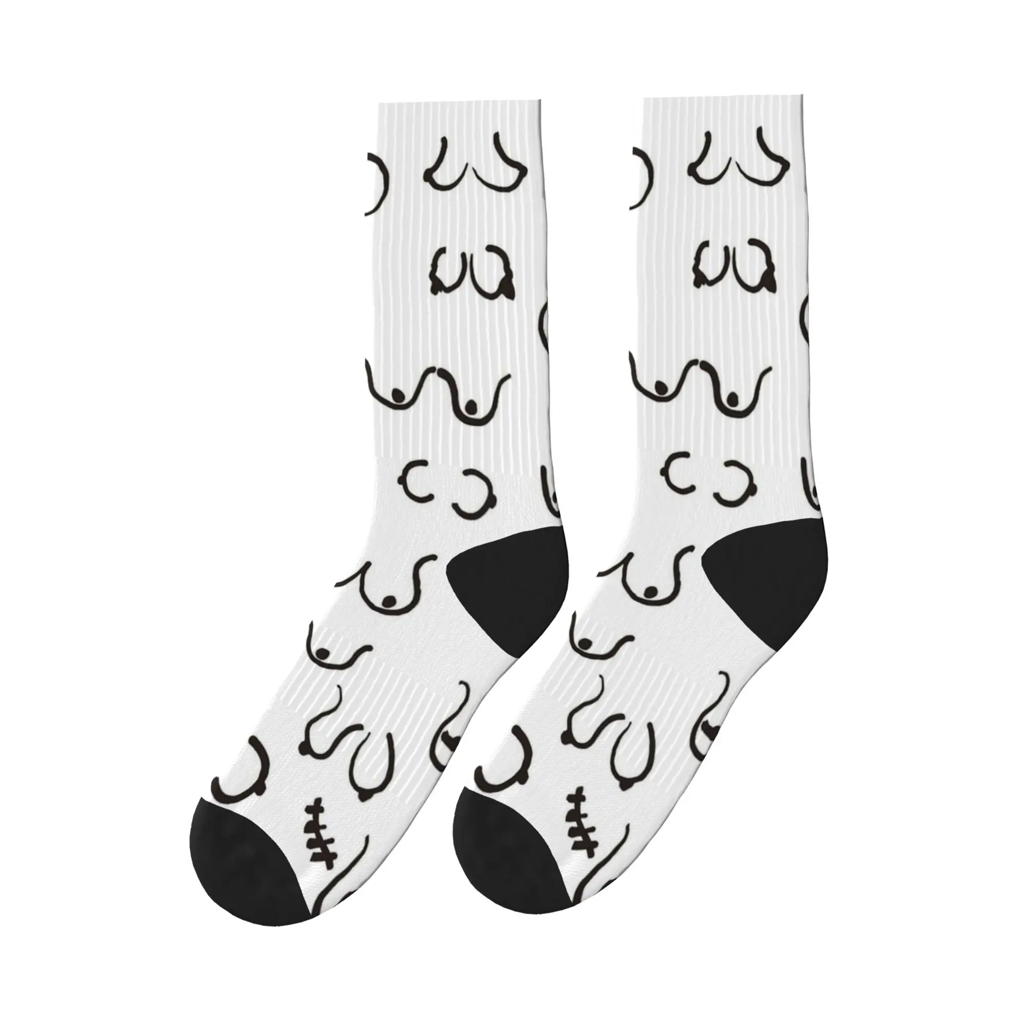 

Черно-белые чулки с эскизом груди, женские и мужские носки, дышащие корейские носки, весенние носки для скалолазания, защита от пота, подарок