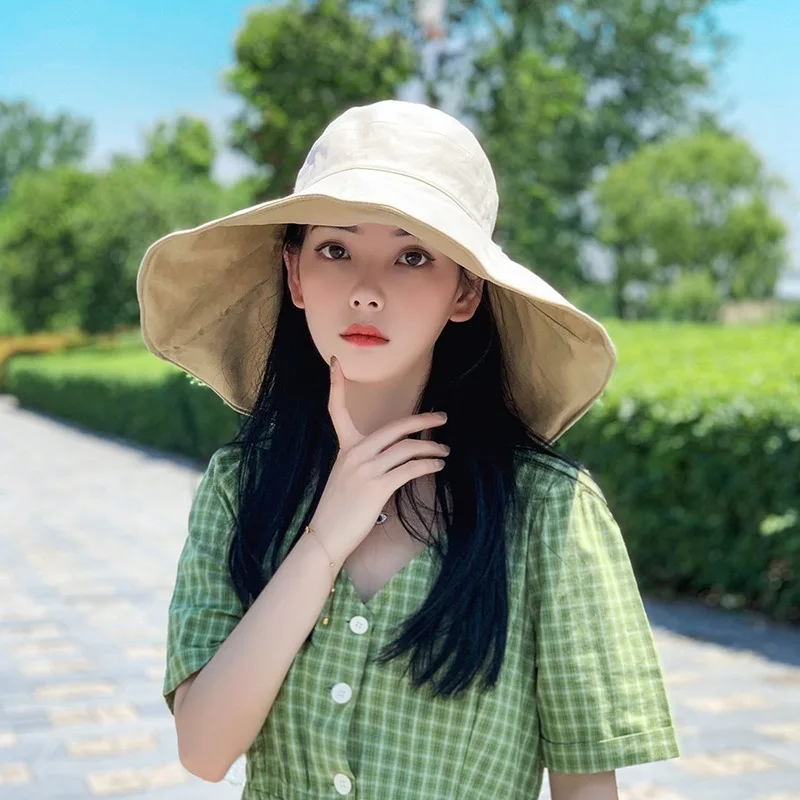 Wide Brim UPF 50+ Sun Hat Women Anti-UV Protection Hiking Fisherman Cap Fold Summer Solid Beach Hat 2024 Double Sided Sun Hat